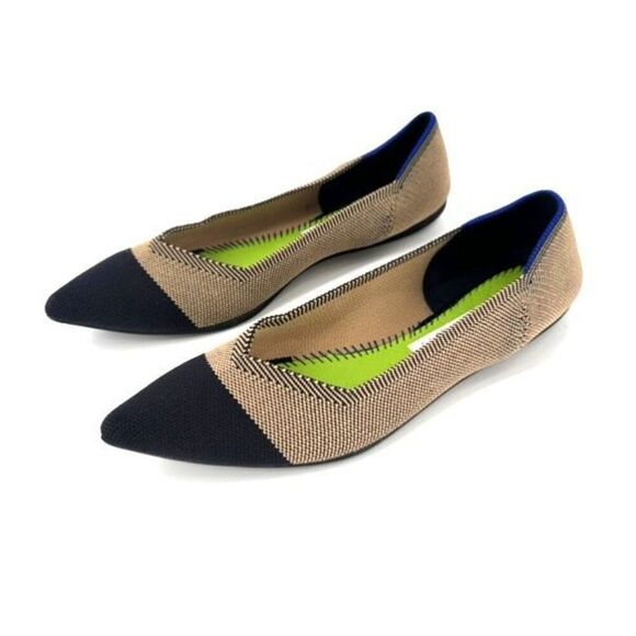 Rothy's Shoes - Rothy's Retired THE POINT Pointed Toe Ballet Flats DUNE CAP TOE Size 10 Black Ta